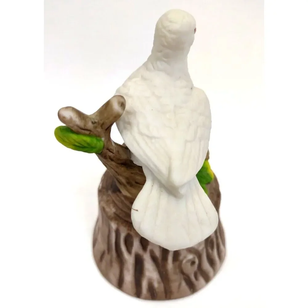 Vintage White Dove Bone China Bell Bird on Tree Branch and Stump